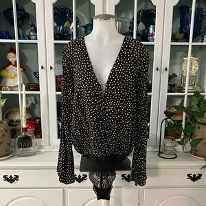 Free People Black and White Polka Dot Bodysuit